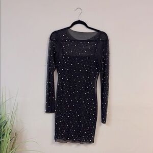 Thirty/Thirty Full Pearl and Rhinestone EMBELLISHED SHEER MESH MINI DRESS size M